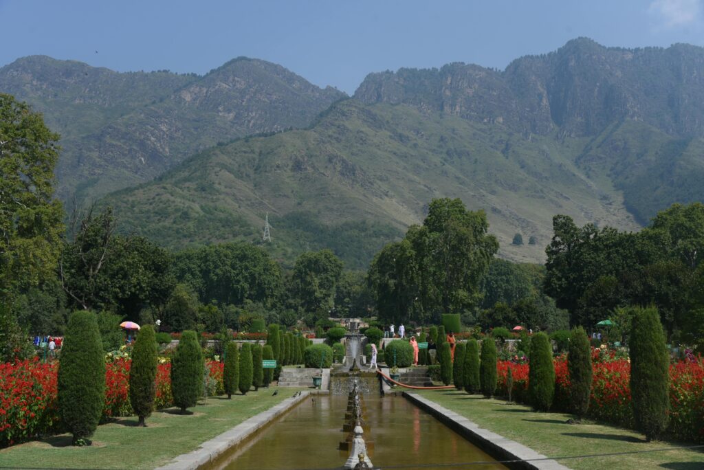 "Sunset over the Mughal Gardens in Srinagar, Kashmir" "Paradise Kashmir