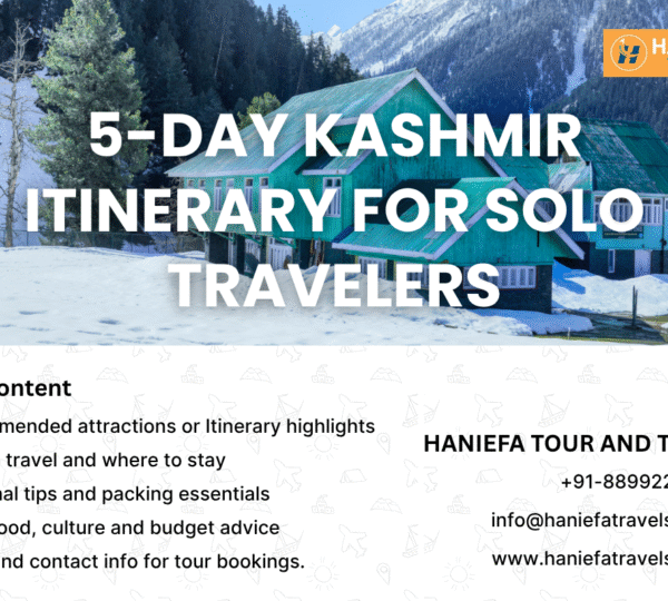 5-day Kashmir itinerary for solo travelers solo travel in Kashmir Kashmir solo trip guide best itinerary for Kashmir solo travel Kashmir travel tips for solo travelers solo female travel in Kashmir budget Kashmir itinerary 5 days is Kashmir safe for solo travel things to do in Kashmir solo trip where to stay in Kashmir for solo travelers Kashmir sightseeing for solo visitors solo adventure travel Kashmir Gulmarg solo trip ideas Srinagar travel guide for solo tourists customized Kashmir package for solo travelers